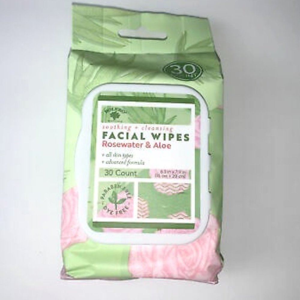 Facial Wipes Rosewater & Aloe, 30 ct